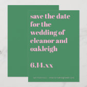 Save The Date Typographie Gras Mariage Moderne Rose Vert (Devant / Derrière)