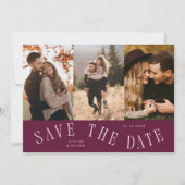 Save The Date Typographie incurvée Multi Photo Cranberry (Devant)