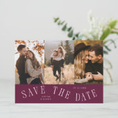 Save The Date Typographie incurvée Multi Photo Cranberry (Debout devant)