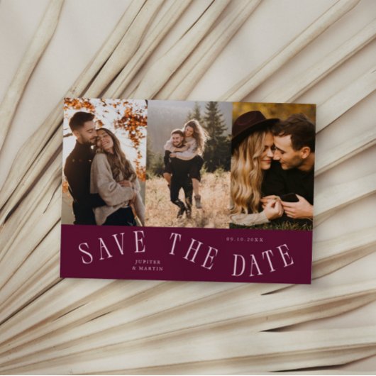 Save The Date Typographie incurvée Multi Photo Cranberry