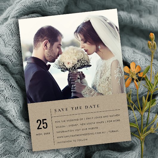 SAVE THE DATE TYPOGRAPHIE KRAFT MODERNE MINIMALE MARIAGE PHOTO