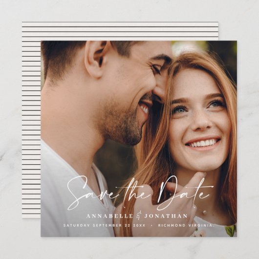 Save The Date Typographie manuscrite moderne mariage 1 photo (Devant / Derrière)