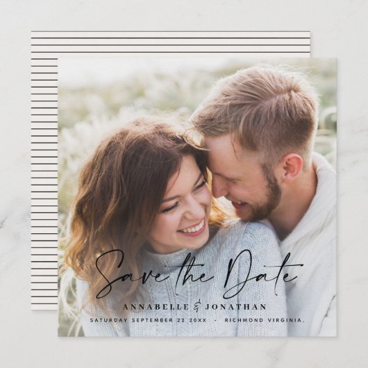 Save The Date Typographie manuscrite moderne mariage 1 photo enr (Devant / Derrière)