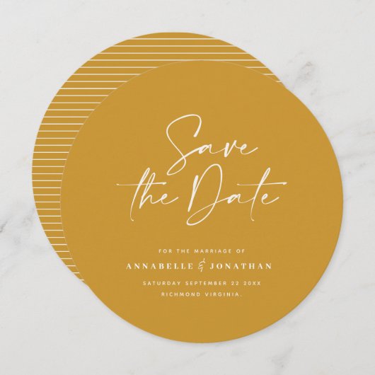 Save The Date Typographie manuscrite moderne mariage moutarde bo (Devant / Derrière)