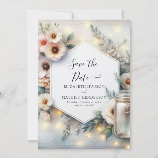 Save The Date Typographie Mariage unique Mason Jar (Devant)