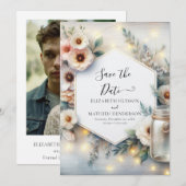 Save The Date Typographie Mariage unique Mason Jar (Devant / Derrière)