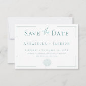 Save The Date Typographie minimale Aqua & White Shell Mariage (Devant)