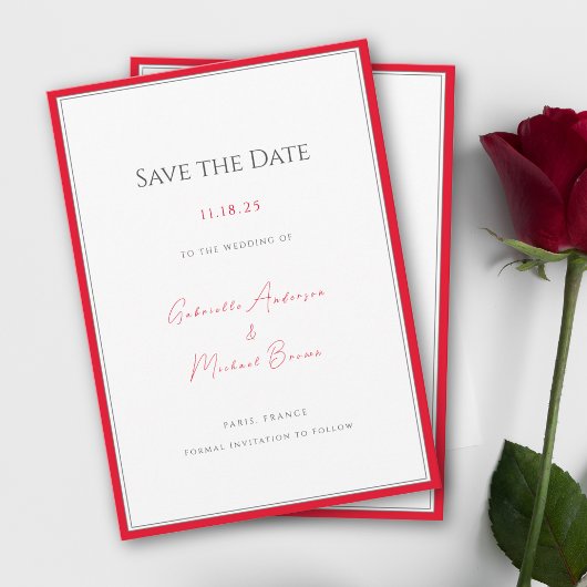 Save The Date Typographie minimale Élégance intemporelle Rouge c