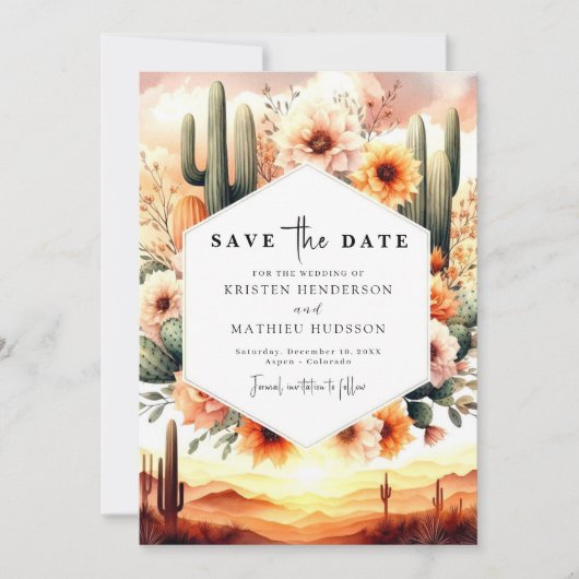 Save The Date Typographie minimale Mariage Cactus (Devant)