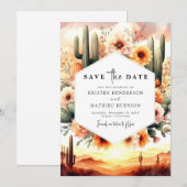 Save The Date Typographie minimale Mariage Cactus (Devant / Derrière)