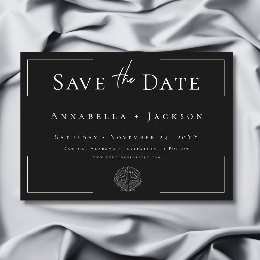 Save The Date Typographie minimale Mariage coquillage noir et bl