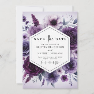 Save The Date Typographie minimale Mariage floral pourpre