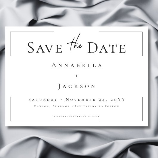 Save The Date Typographie minimale Mariage noir et blanc
