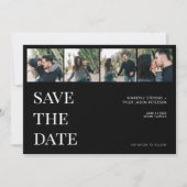 Save The Date Typographie moderne 4 photo collage noir mariage (Devant)