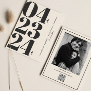 Save The Date Typographie Moderne B&W Numéro Photo Qr Code