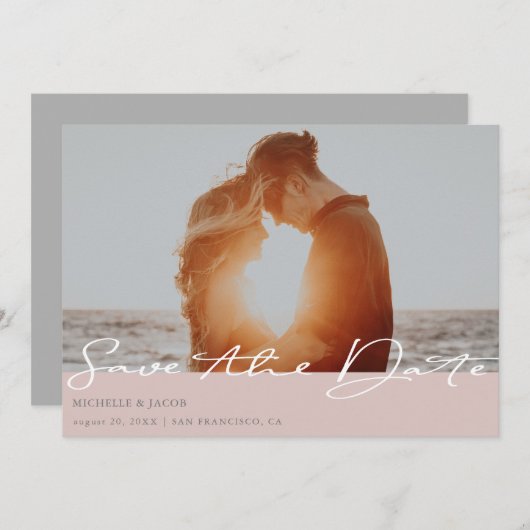 Save The Date Typographie Moderne Blush Photo Enregistrer La Car (Devant / Derrière)
