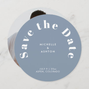 Save The Date Typographie moderne Cercle rond Dusty Bleu