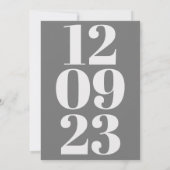 Save The Date Typographie moderne de date gris (Dos)