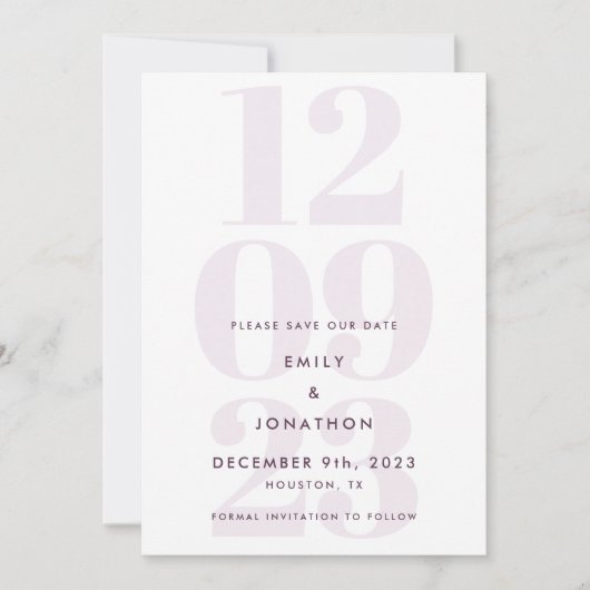 Save The Date Typographie moderne de date Mauve (Devant)