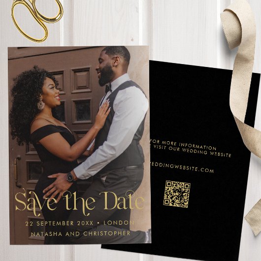 Save The Date Typographie moderne de l'or Faux QR Code Photo