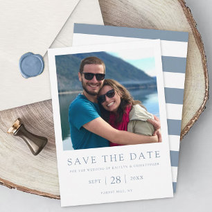 Save The Date Typographie moderne Dusty Bleu Minimaliste Photo