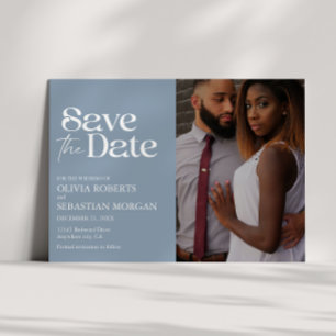 Save The Date Typographie moderne Dusty Blue Photo Mariage
