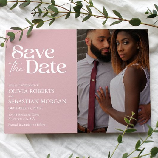 Save The Date Typographie moderne Dusty Rose Mariage photo