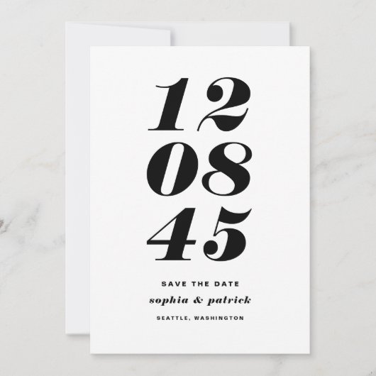 Save The Date Typographie moderne en noir et blanc (Devant)