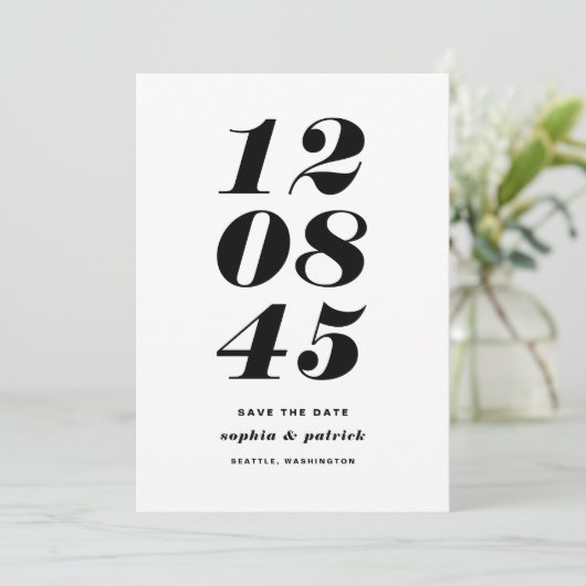 Save The Date Typographie moderne en noir et blanc (Debout devant)