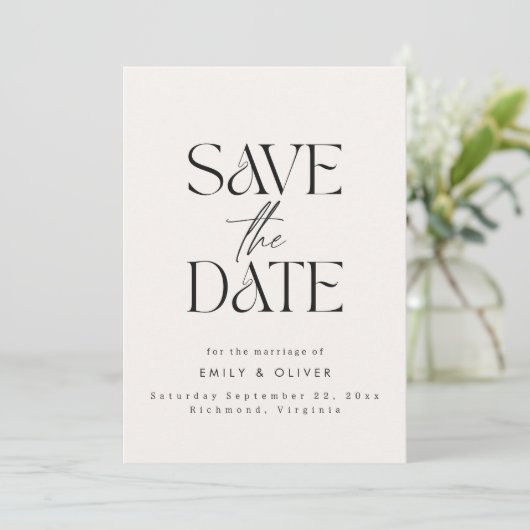 Save The Date Typographie moderne et audacieuse mariage crème no (Debout devant)