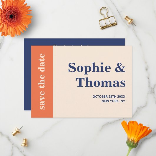 Save The Date Typographie moderne Gras Mariage Apricot Marine Cr