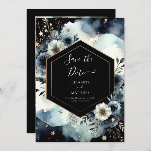 Save The Date Typographie moderne Mariage céleste (Devant / Derrière)