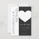 Save The Date Typographie moderne Mariage de coeur noir blanc (Devant)