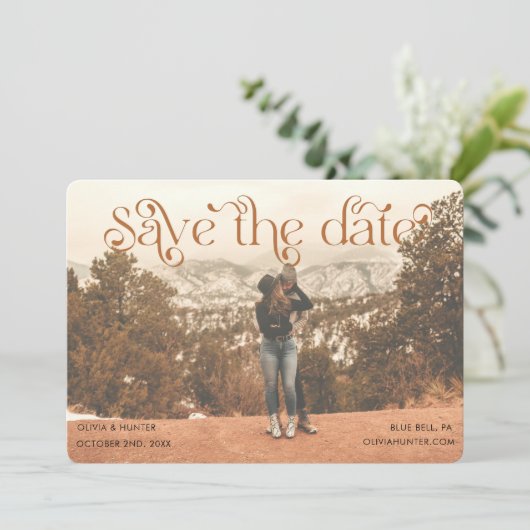 Save The Date Typographie moderne Mariage photo Enregistrer la d (Debout devant)