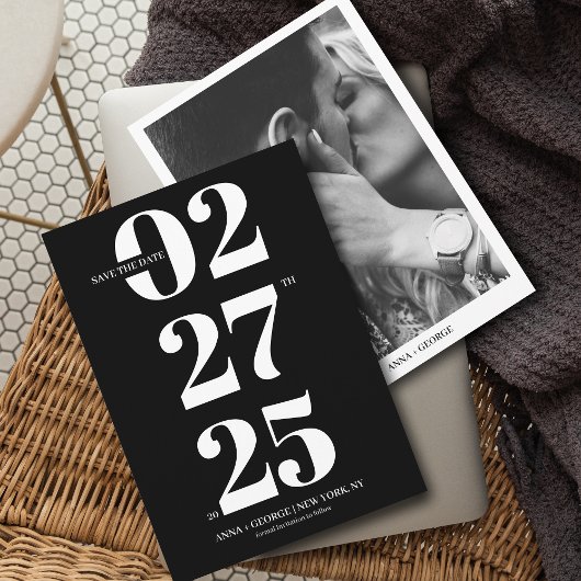 Save The Date Typographie moderne Mariage photo noir et blanc