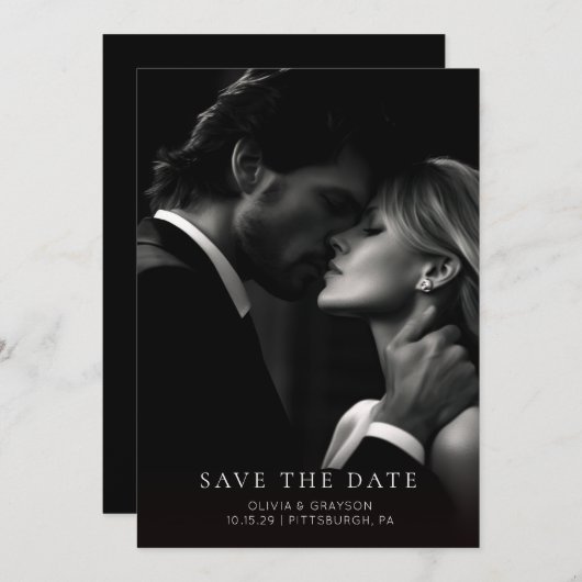 Save The Date Typographie moderne minimale Photo Enregistrer la  (Devant / Derrière)