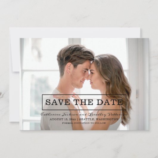 Save The Date Typographie moderne Photo Enregistrer la date | No (Devant)
