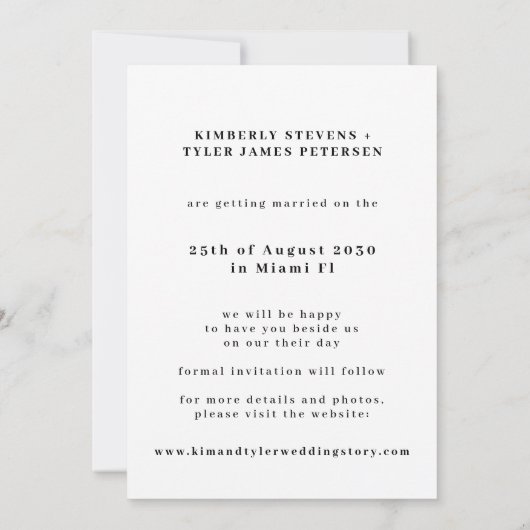 Save The Date Typographie moderne photo transparente (Dos)