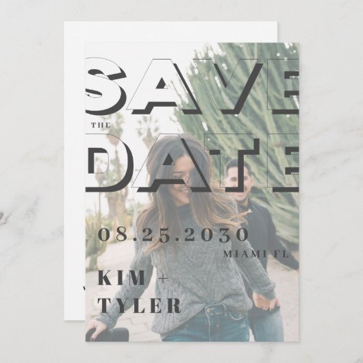 Save The Date Typographie moderne photo transparente (Devant / Derrière)