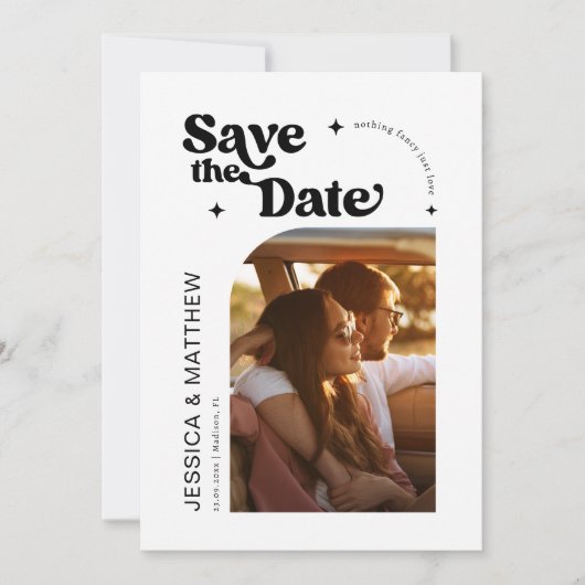 Save The Date Typographie Moderne Retro Arch Photo Enregistrer L (Devant)
