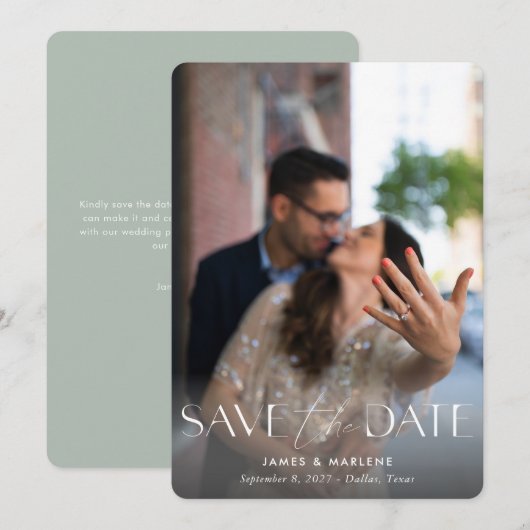 Save The Date Typographie Moderne Sage Code QR Photo Mariage (Devant / Derrière)