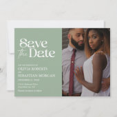 Save The Date Typographie moderne Sage Mariage photo vert (Devant)