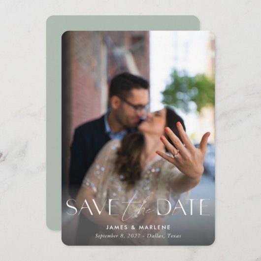 Save The Date Typographie moderne Sage Photo QR Code Mariage (Devant / Derrière)
