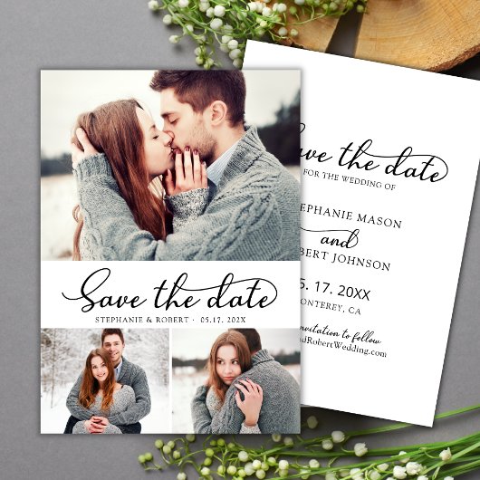 Save The Date Typographie moderne Script 3 Photo Collage Mariage