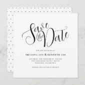 Save The Date Typographie moderne simple point blanc et noir (Devant / Derrière)