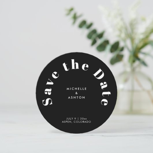 Save The Date Typographie Moderne Tour Cercle Noir Enregistrer L (Debout devant)