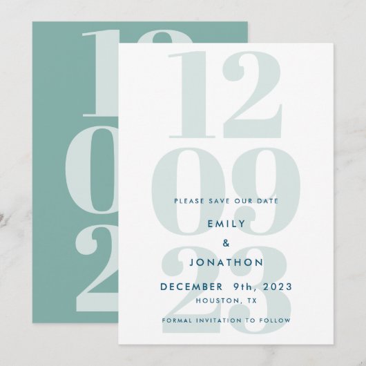 Save The Date Typographie moderne Turquoise date (Devant / Derrière)