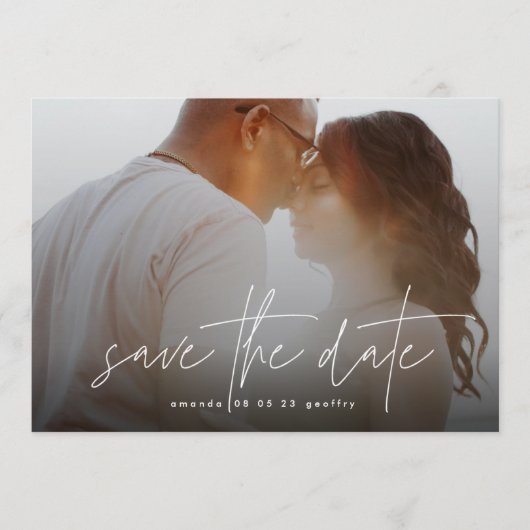 Save The Date Typographie moderne White Overlay Photo Code QR (Devant)