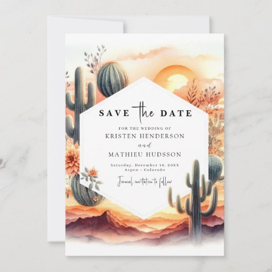 Save The Date Typographie modifiable Mariage Cactus (Devant)