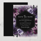 Save The Date Typographie modifiable Mariage floral violet (Devant / Derrière)